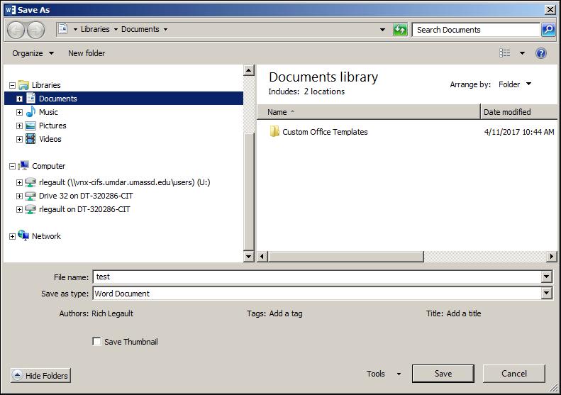 An example is shown here with Microsoft Word. 2. Click the Browse button. The Save As dialog box is displayed. 3.