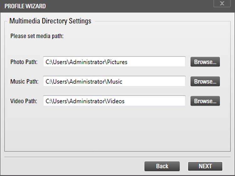 setting up MOTOROLA MEDIA LINK Profile Wizard - Multimedia Directory Settings screen 7.
