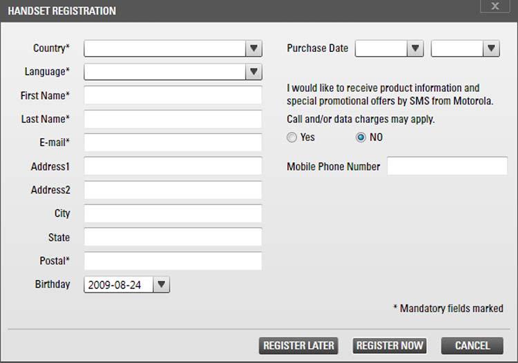 setting up MOTOROLA MEDIA LINK 3. Enter your contact information into the corresponding input fields. Complete at least the input fields marked by a *, they are mandatory. 4.