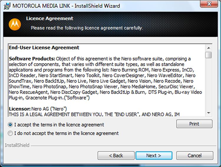 installing MOTOROLA MEDIA LINK Installation Serial number validation 4. Enter your serial number into the input field, if it is not displayed there already.