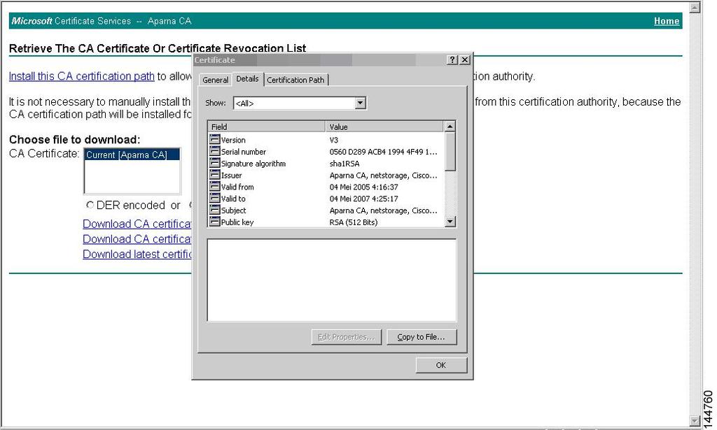 Downloading a CA Certificate Configuring PKI Step 5 From the Certificate
