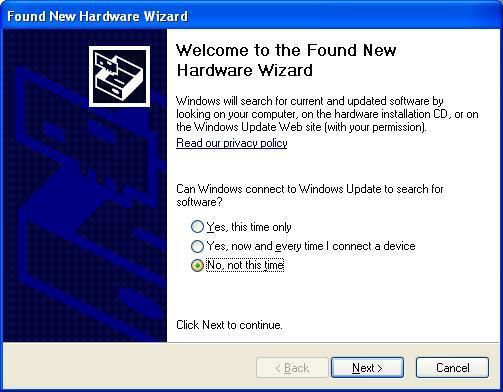 7) When the New Hardware Wizard appears