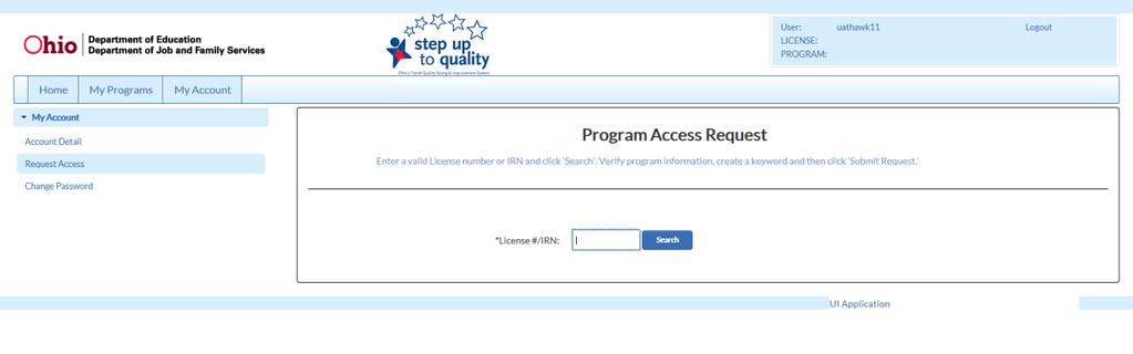 ODJFS Program Requesting User or Owner/Security Coordinator Access to a Licensed Program Program Access Request Page 1.