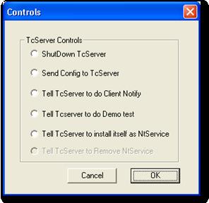 To commit the server configuration, select Send Config to TcServer and click OK. This writes the changes to an.ini file which is read when the server starts.