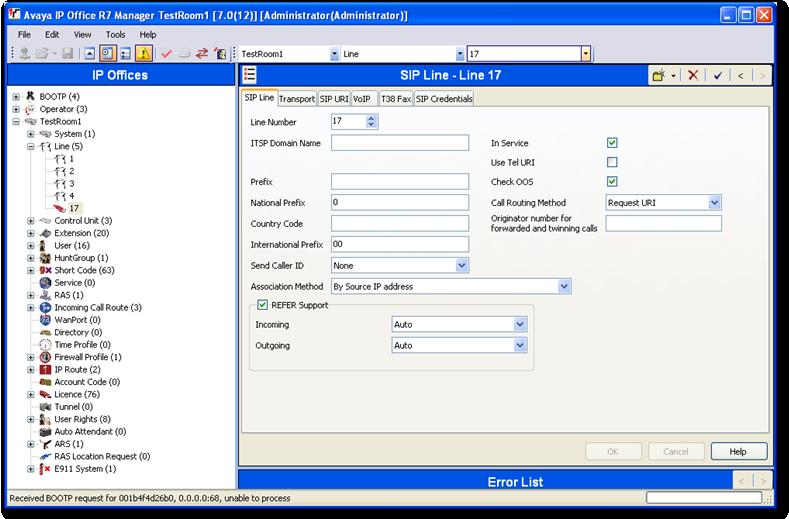 1. Configure SIP Trunks (Lines) to the PSTN In the tested configuration, a SIP Trunk was used for routing PSTN traffic to and from the IP Office system.