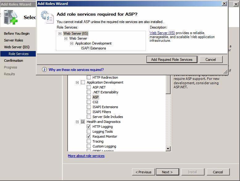 Install Microsoft IIS Appendix D The following example shows the installation for Windows Server