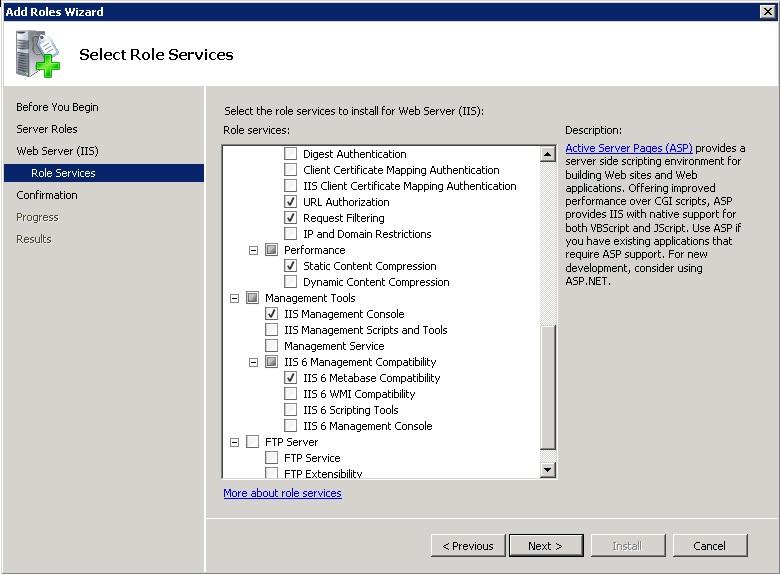 Under IIS 6 Management Compatibility, select IIS 6 Metabase Compatibility.
