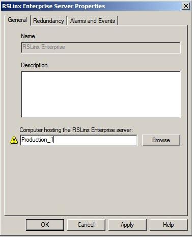 Deploy network station applications Chapter 7 3. In the Explorer window, expand the name of the restored application, right-click the RSLinx Enterprise server s name, and then click Properties. 4.