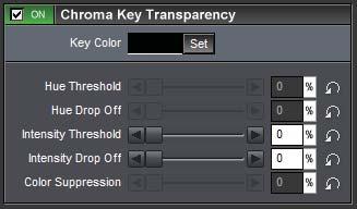 Chapter 24: Special Composition Tools Chroma Key Options Chroma Key Transparency Reset any of the Chroma Key Transparency options by clicking the reset button next to the desired adjustment tool.