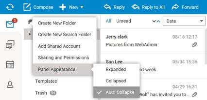 Left side NAVIGATION PANE Access to all tabs you may need to effectively fulfill daily tasks and collaborate with your colleagues (emails, calendars, TeamChat, documents, tasks and notes).