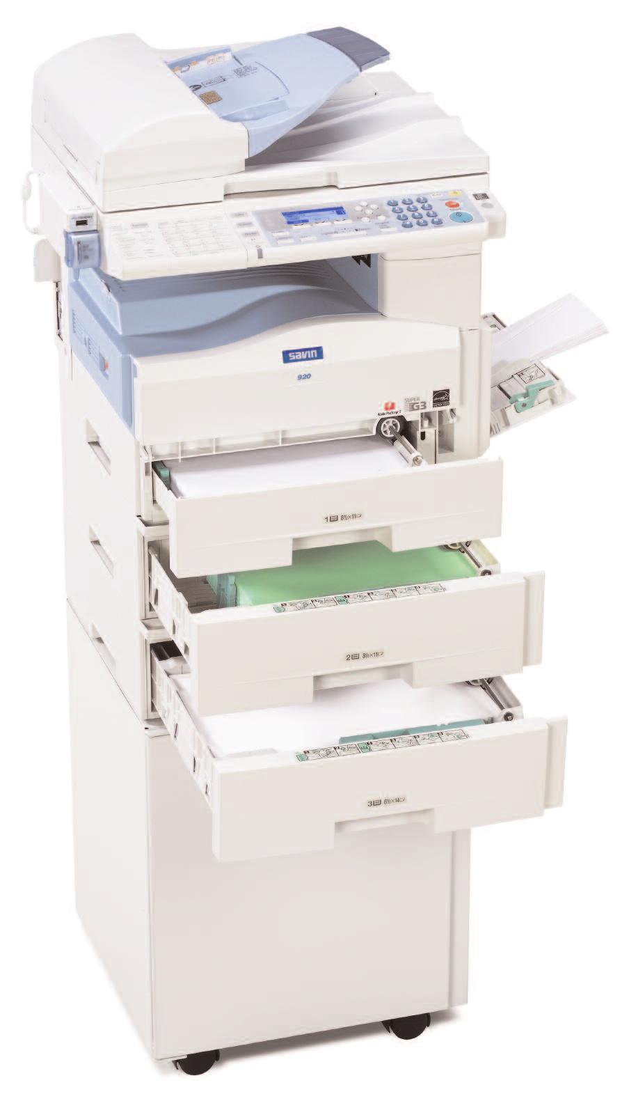 Storage Cabinet (Optional) Keep supplies ready for quick replacement in one of two optional storage cabinets. 500-Sheet Paper Bank (Optional) Accommodate sizes up to 8.