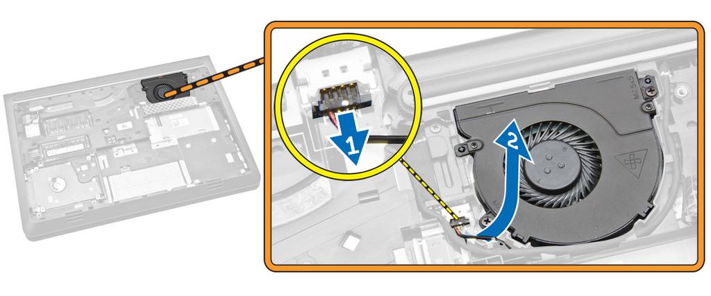 b. Unroute the cable from the slot [2]. 5. Perform the following steps as shown in the illustration: a.