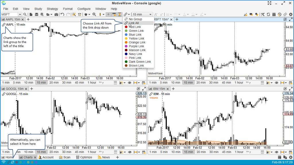 Link All Charts 3.28 Working with Chart Windows 3.28.1 Compact Mode Compact mode strips away the tool bar, menu bar and status bars to maximize the chart area on a chart window.