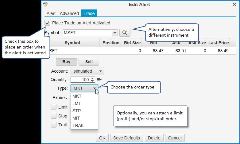 Alert - Trade Options Orders can be placed on a different instrument from where the alert was triggered.