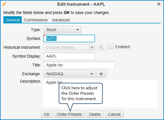 Edit Instrument) and click on the Order Presets button at the bottom of the