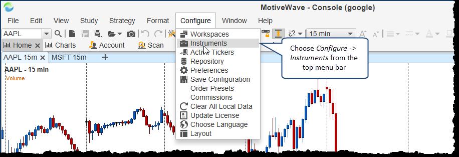 When you initially create a workspace in MotiveWave a default set of instruments will be populated in the local database.