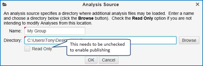 2.9.3.1 Publishing Analyses If you are planning to share your analyses with other users, then you would create an analysis source and uncheck the Read Only attribute.