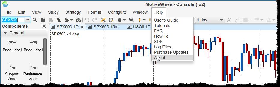 1.3.2 Licence Status You can easily check which MotiveWave Edition and Modules that are