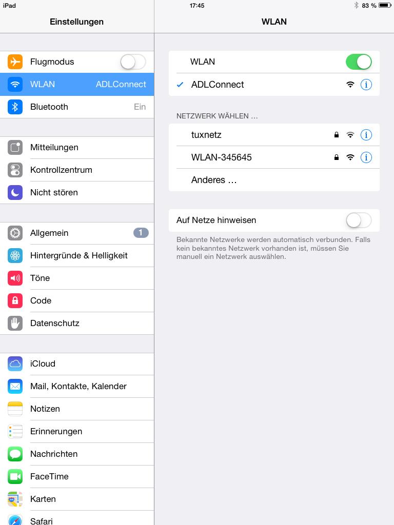 Figure 4 ipad Wi-Fi settings ADL150 User and
