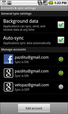 116 Accounts Configuring account sync and display options You can configure background data use and synchronization options for all of the applications on your phone.