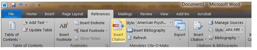 When creating a paper, click on Insert Citation in the toolbar to cite a document