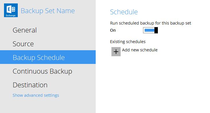 4. Turn on the backup schedule by switching the Run scheduled backup for this backup set feature to On, then click the + icon next to Add new schedule. 5.