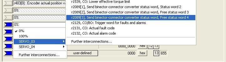 Select the blue field (BICO interconnections) in line 11 to edit the interconnection of the