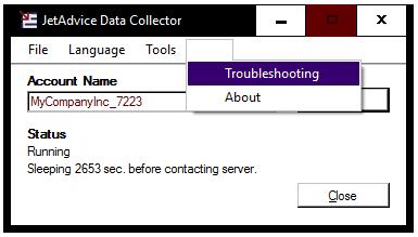 Troubleshooting The JetAdvice Data Collector now provides a troubleshooting feature to see the status of the services and components required.