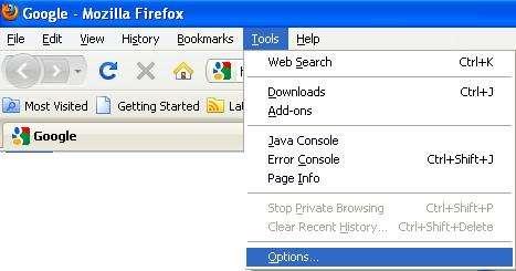 Removing proxy settings in Firefox.