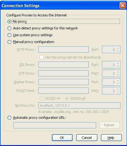 3. In the Connection Settings dialog box make sure that the No proxy option is selected