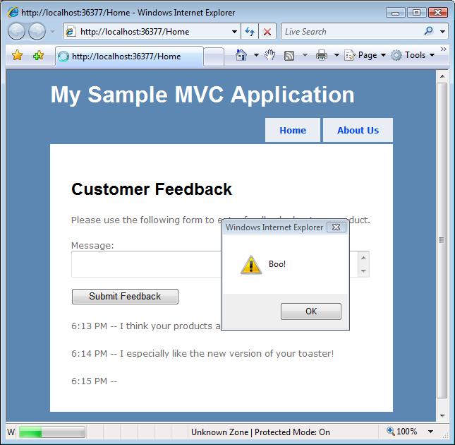 The customer feedback website is a simple website. Unfortunately, the website is open to JavaScript injection attacks.