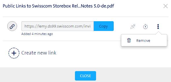 Withdrawing a Public Link 33 If you no longer need a public link, you can withdraw it. To remove a public link, click on the light blue Link symbol next to the file or folder ().