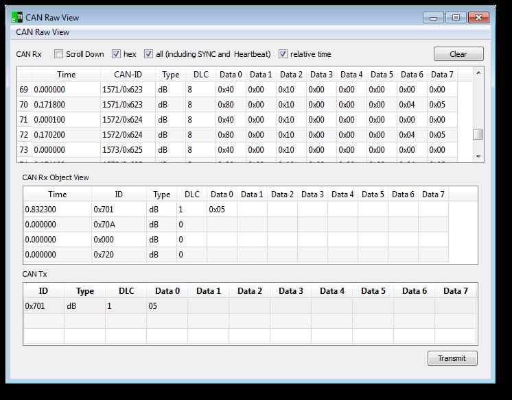 clicking on the Transmit button. Cyclic messages can be sent automatically by the tool, if the value in the column 'Interval(ms)' is larger than 0.