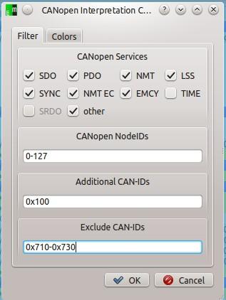 Exclude CAN-IDs: CAN IDs, which have passed the previous filters can be filtered out selectively. A definition of ranges like e.g. 100,0x710-0x730 is possible.
