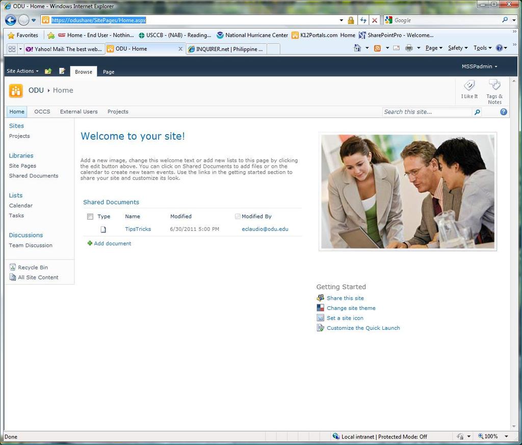 1. ACCESS YOUR SHAREPOINT WEB SITE a. SharePoint URLs for ODU employees https://odus