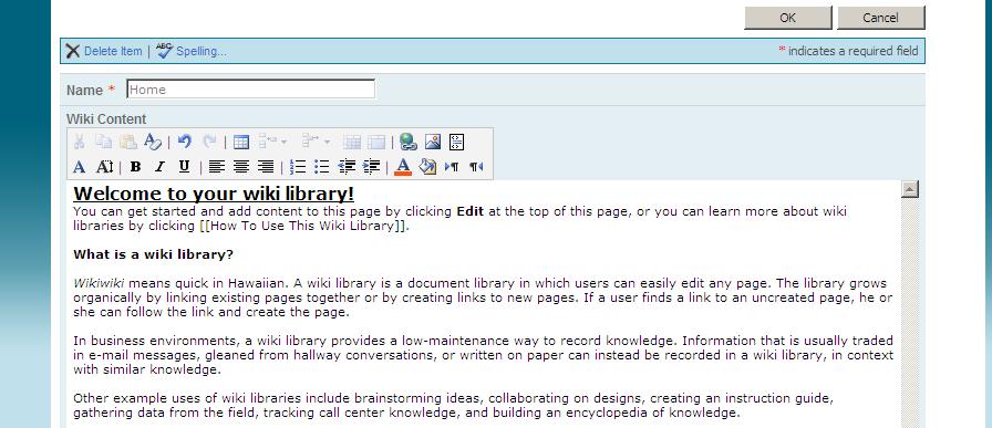 Editing Wiki Pages 1. Click Edit in the upper-right corner of the page. Make formatting changes using the toolbar provided.