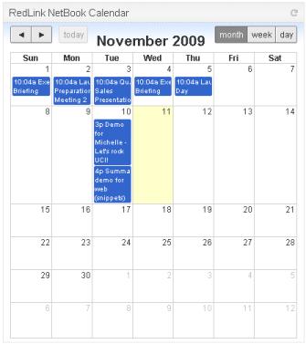 The following images shows the SharePoint calendar in a wide column view.