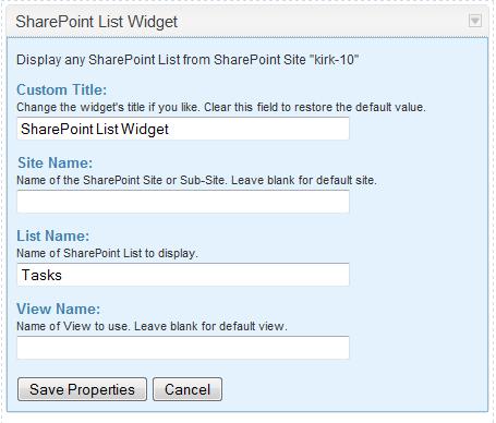 Using SharePoint List Widgets You can add a SharePoint List widget to a place (group, space, or project) that has been socialized with a SharePoint site.