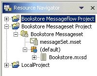 Figure 4-11 The message set resources Bookstore.mxsd is displayed in the Default namespace of the Bookstore Messageset Project.