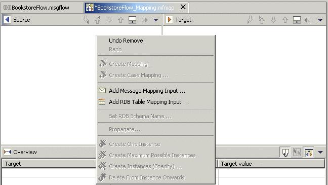 Figure 4-25 Adding the input message definition to BookstoreFlow_Mapping.mfmap 2. In the Mapping editor, add the message mapping input, which is the message definition of the input message: a.