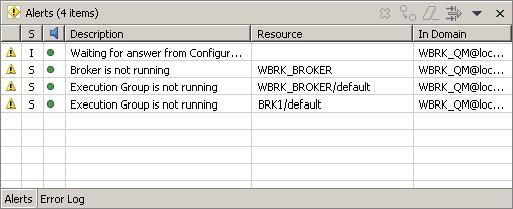 Figure 6-6 Runtime status messages in the Alerts view The Alerts view shows that a deploy operation is in progress (Waiting for an answer from Configuration Manager), a broker called WBRK_BROKER has