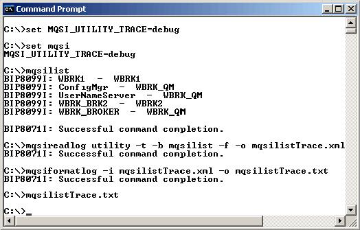 an extra step must be performed to start trace for the commands by setting the MQSI_UTILITY_TRACE environment variable.