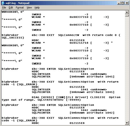 Figure 6-37 Example contents of an ODBC trace log 6.