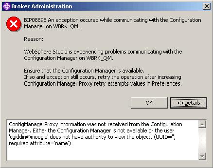 Figure 6-44 Error message: communication problem with Configuration Manager Use the error information in the Details section of the BIP error message to help track down the cause of the problem.