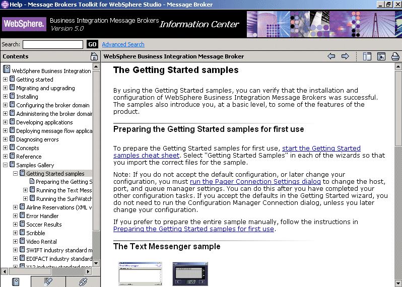 3. Click the first link on the page, which is labeled Start the Getting Started samples cheat sheet, then minimize the Help window.