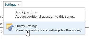 3. Click the dropdown, and select Survey Settings. 4. On the Settings page, under Permissions and Management, click Permissions for this survey.