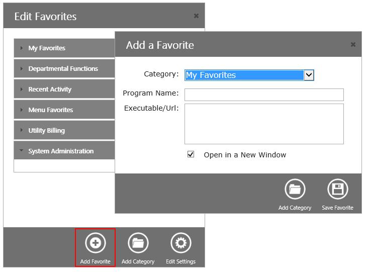 Favorites Edit Favorites manages the programs, websites, or other applications accessed from the My Favorites and Menu Favorites menu options.