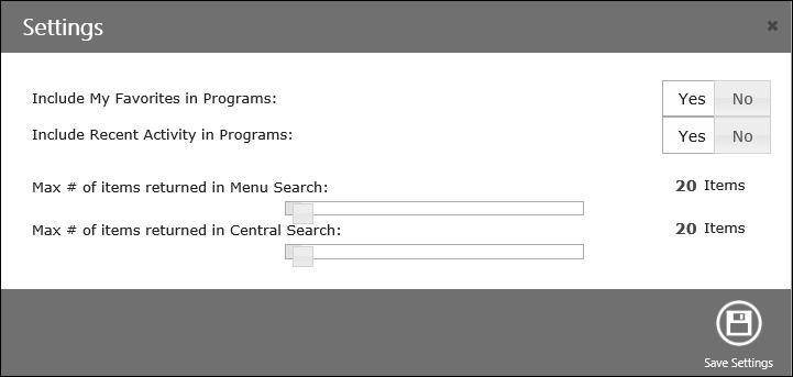 The Edit Settings options on the Edit Favorites dialog box provide additional options for personalizing your dashboard.
