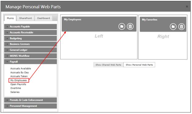 Highlight the web part to add and drag it to the Left