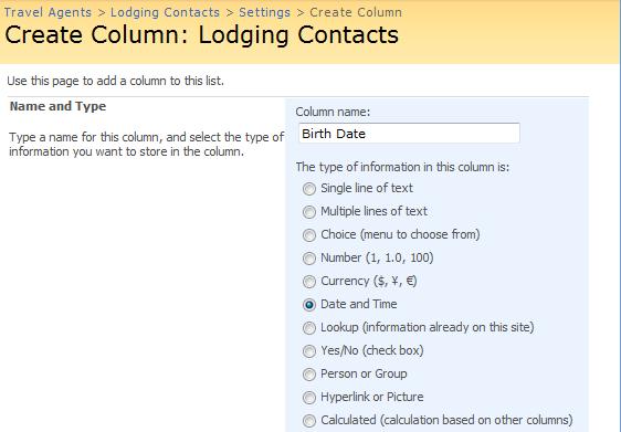 You can base the view on a view format, or a view that already exists in the list. Exercise File: Lodging Contacts list Exercise: Create a new view.